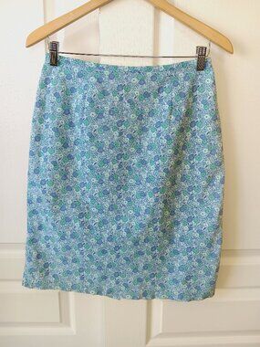 Vintage Cherokee Women's Blue Floral Straight Cotton Skirt Size 8